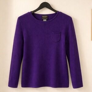 Bisou Bisou Cashmere Sweater Womens Large Purple Chest Pocket Crewneck